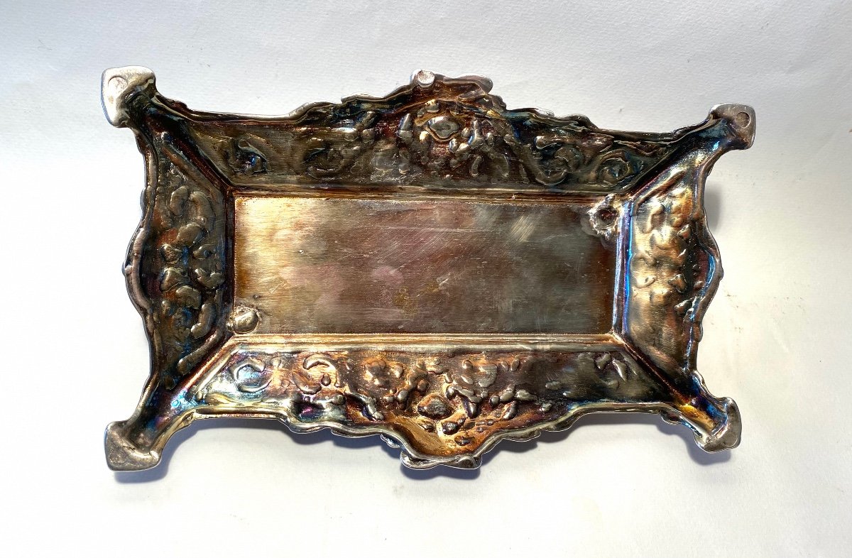 Grande Boîte à Timbres De Bureau. Fin XIXème. Bronze Argenté . Décor Style Louis XVI.-photo-1