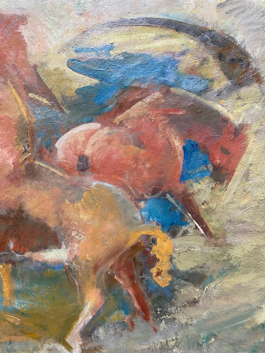 «Etude De Chevaux Dans Un Pré ». Henri Malançon. Huile Sur Toile .-photo-2