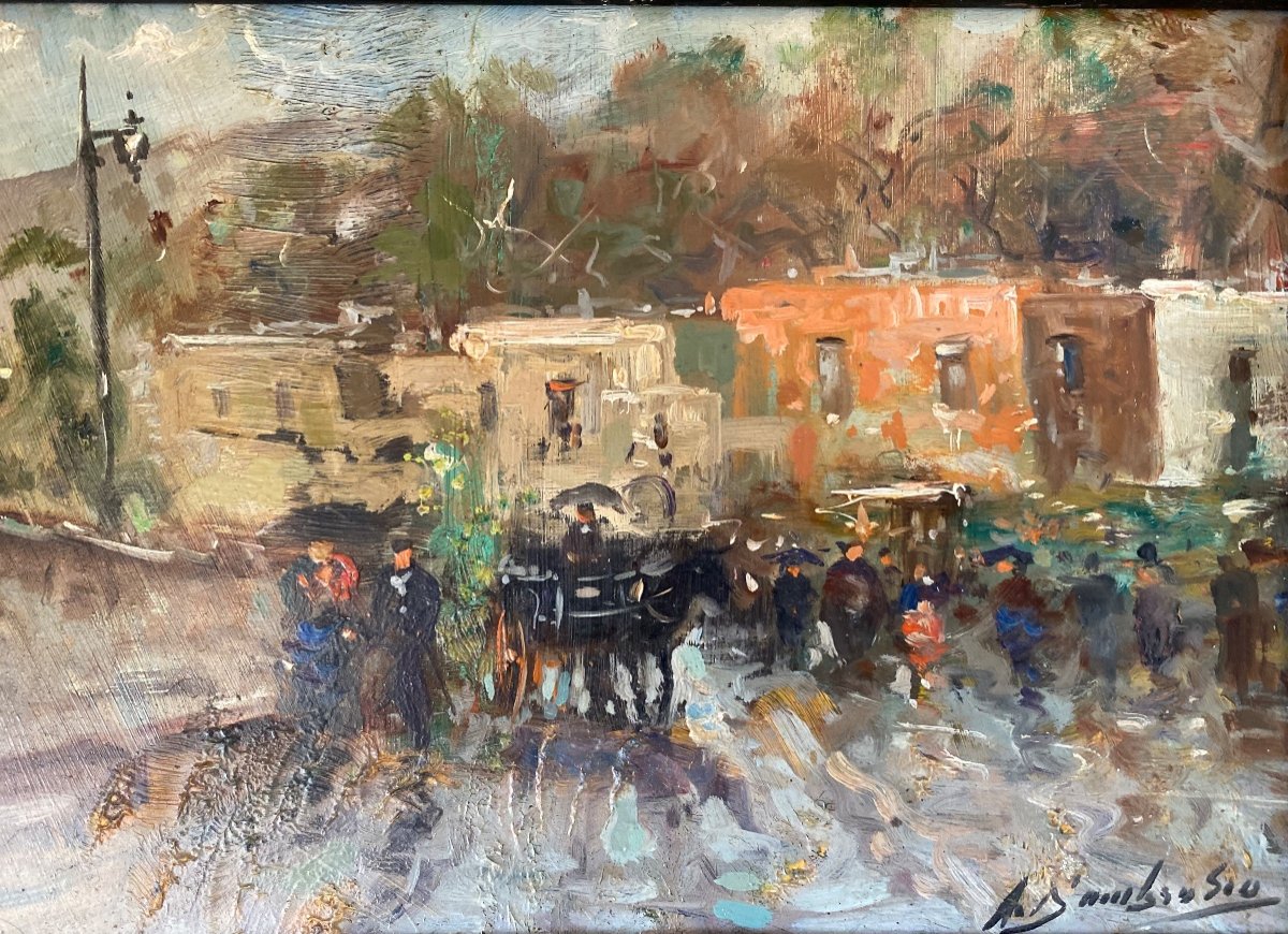 “animated Landscape Under The Rain”. Antonio d'Ambrosio. 20th Century Italy.-photo-2