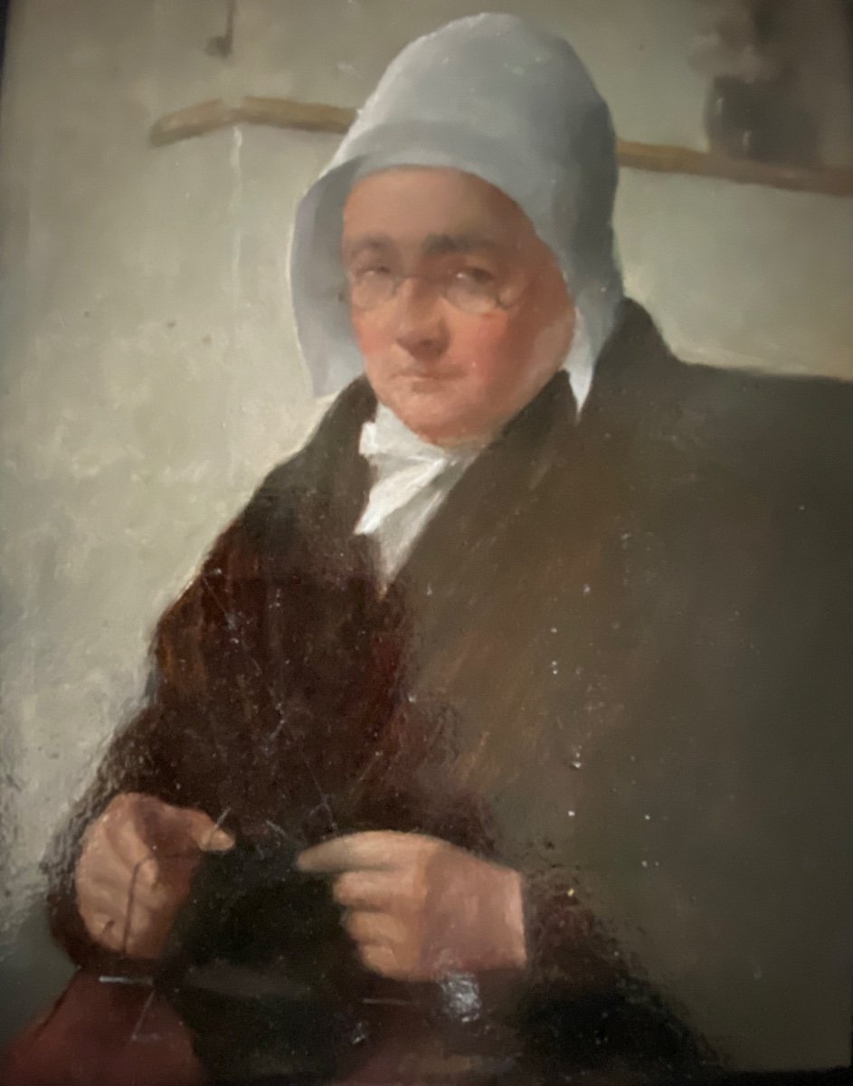 “ The Knitter”. Oil On Cardboard. Felix Pescador- Saldaña. 1891.-photo-2