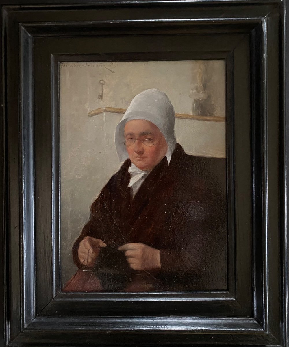 “ The Knitter”. Oil On Cardboard. Felix Pescador- Saldaña. 1891.