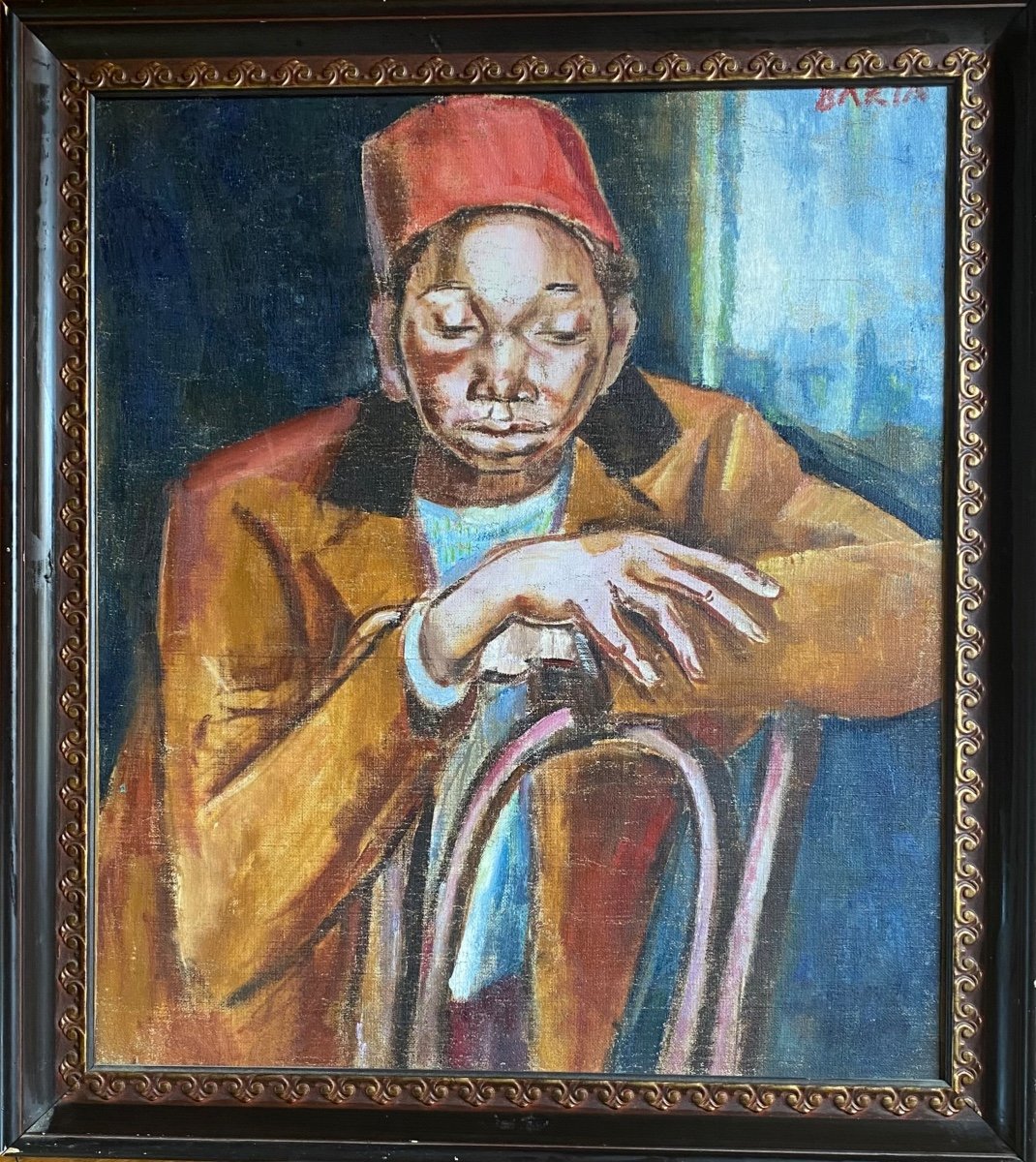 Lazlo Barta. “portrait Of A Man Wearing A Fez”. Framed Oil On Canvas. Mid. XXth.