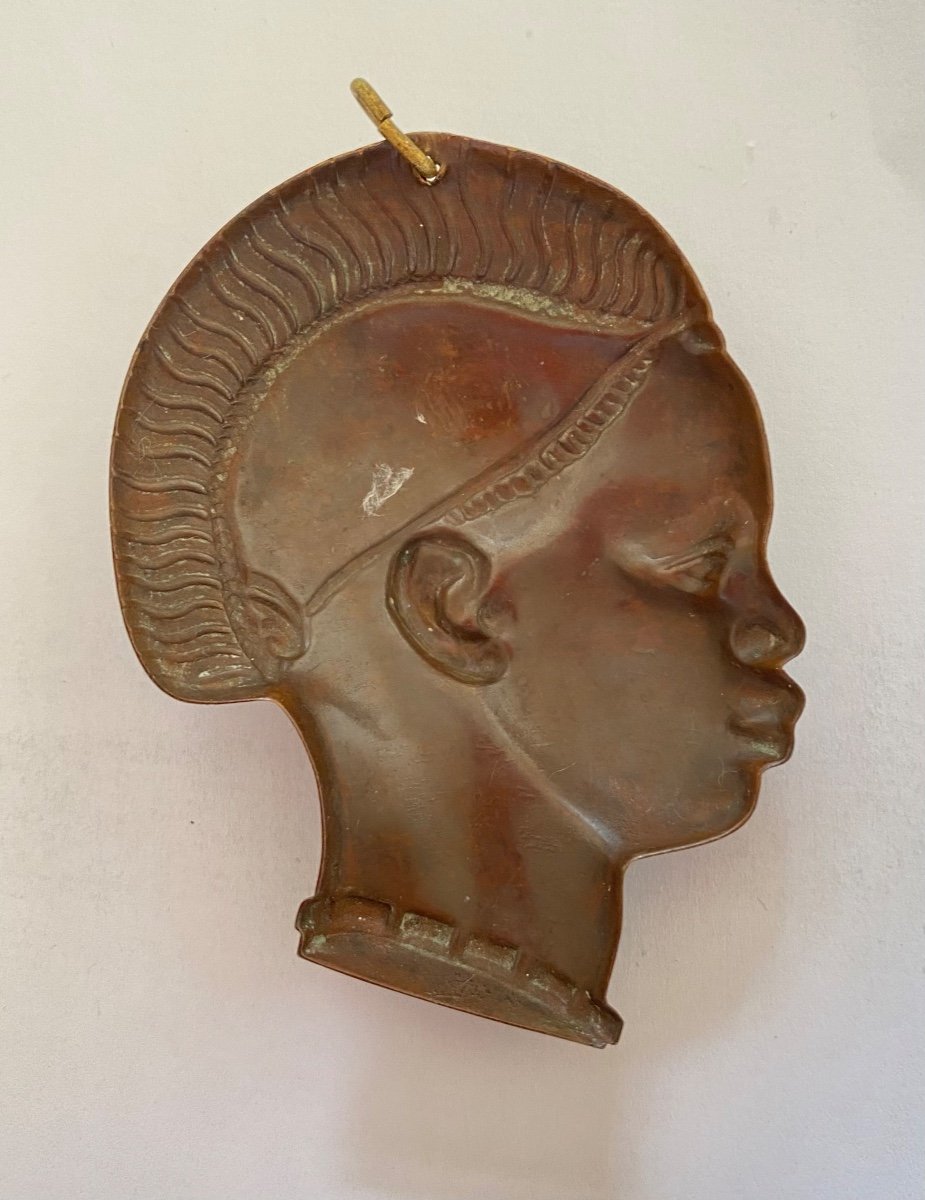 Emile Monier. Africanist Brass Pendant. Woman Profile. 1930s.-photo-4