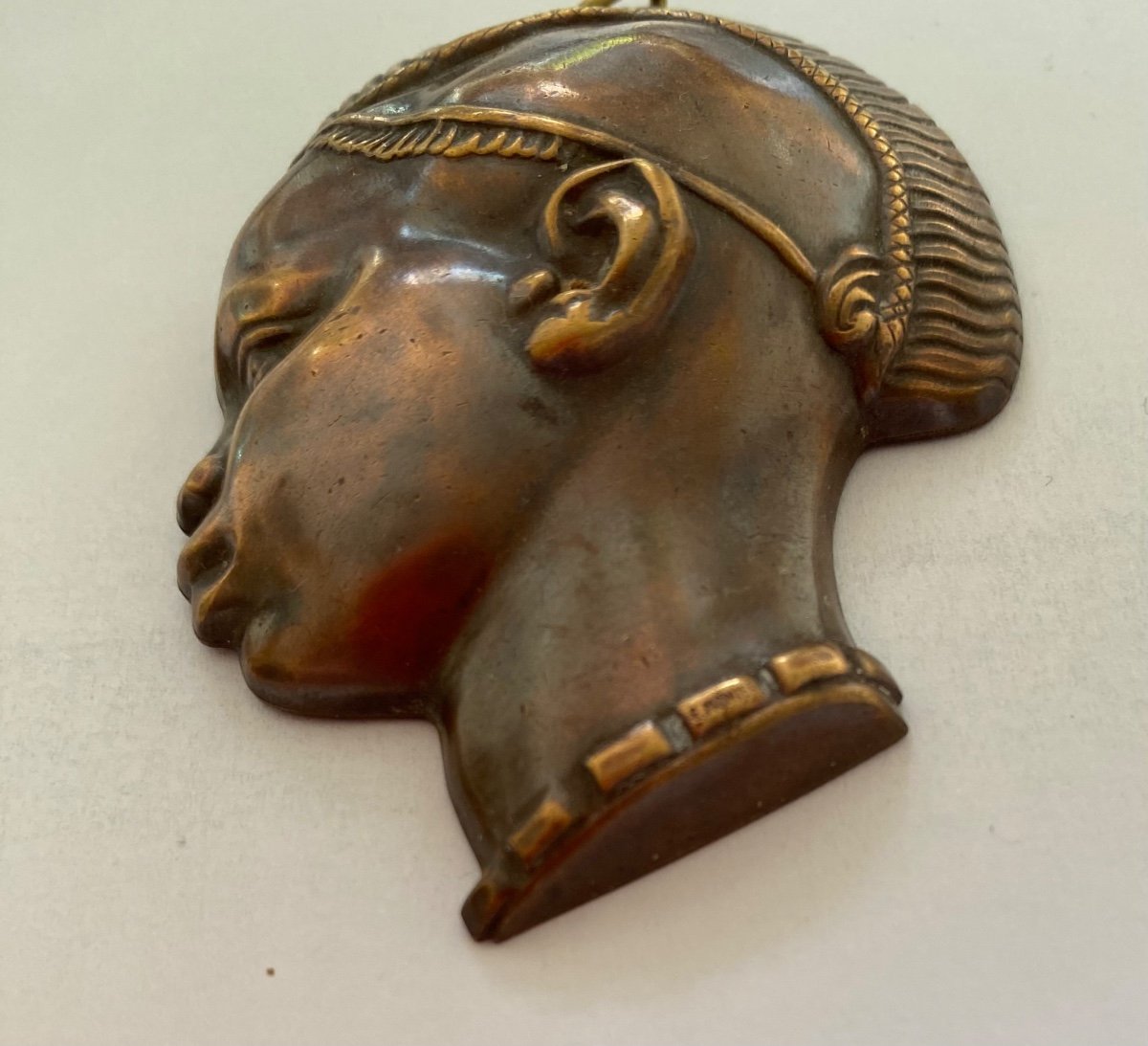 Emile Monier. Africanist Brass Pendant. Woman Profile. 1930s.-photo-2