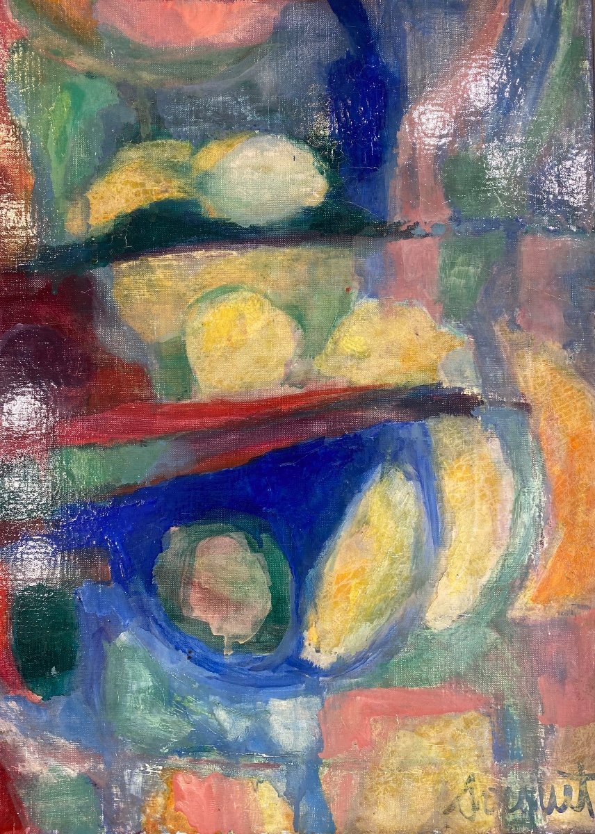Jeanne Socquet. “fruit Composition”. Oil On Canvas. 20th Century.-photo-2