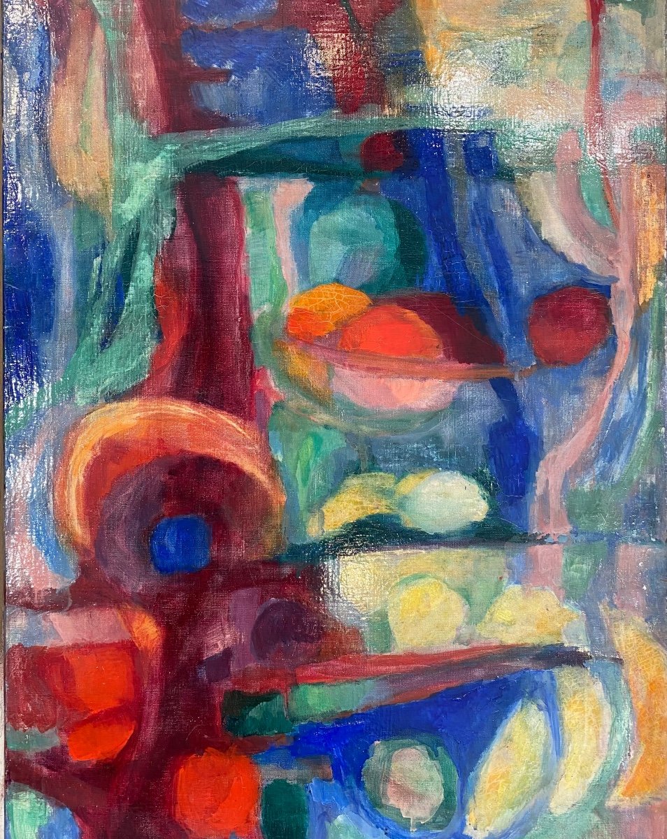 Jeanne Socquet. “fruit Composition”. Oil On Canvas. 20th Century.-photo-3