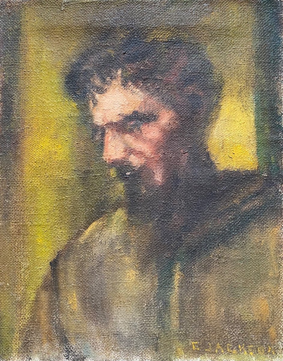 E. Jackson. « portrait D’un Jeune Homme ». Huile Sur Toile. école Américaine 1969.