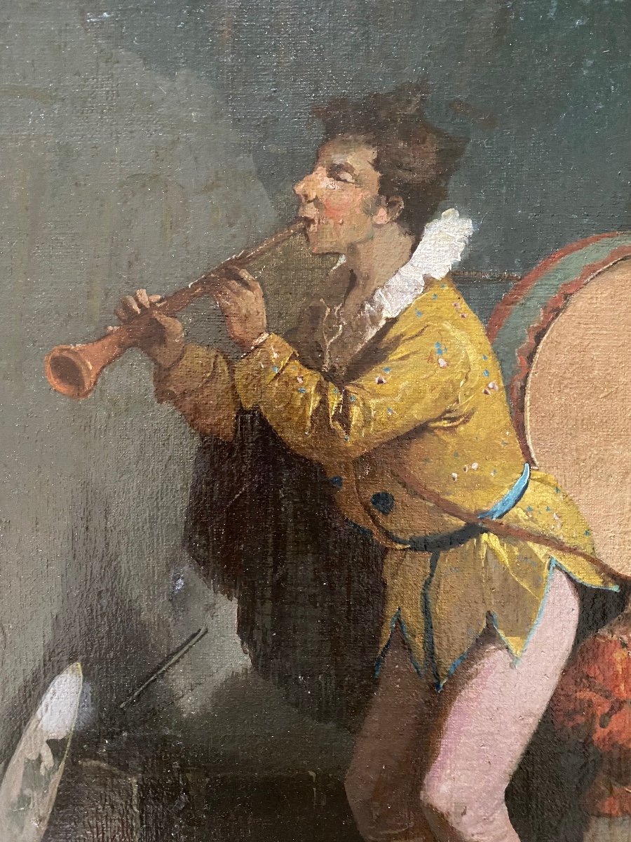 “ Scène De Cirque”. Huile Sur Toile Encadrée XIXème. -photo-3