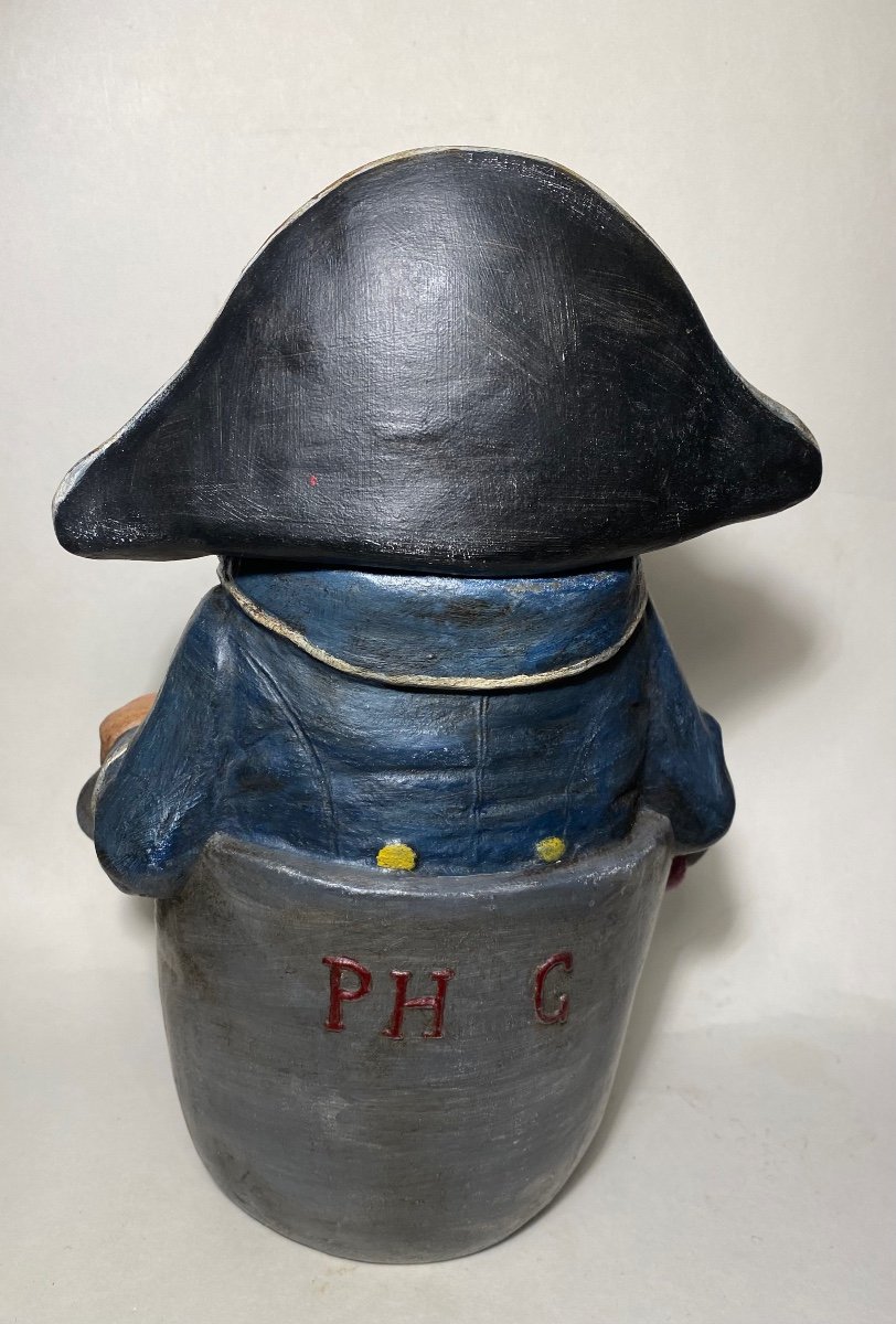 Polychrome Metal Tobacco Pot. 19th Century. Pirate With Bicorn And Pestle In A Bucket.-photo-1