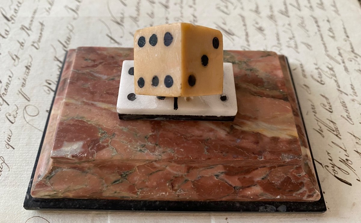 19th Century Marble Paperweight. Domino And Dice. Grand Tour.-photo-4