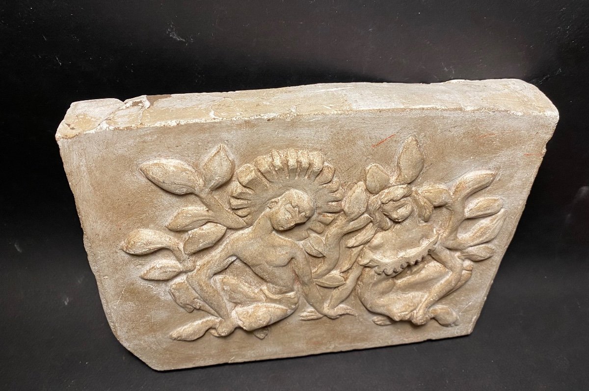 “ Couple In A Garden”. Bas Relief In Patinated Plaster Mid-20th Century.-photo-3