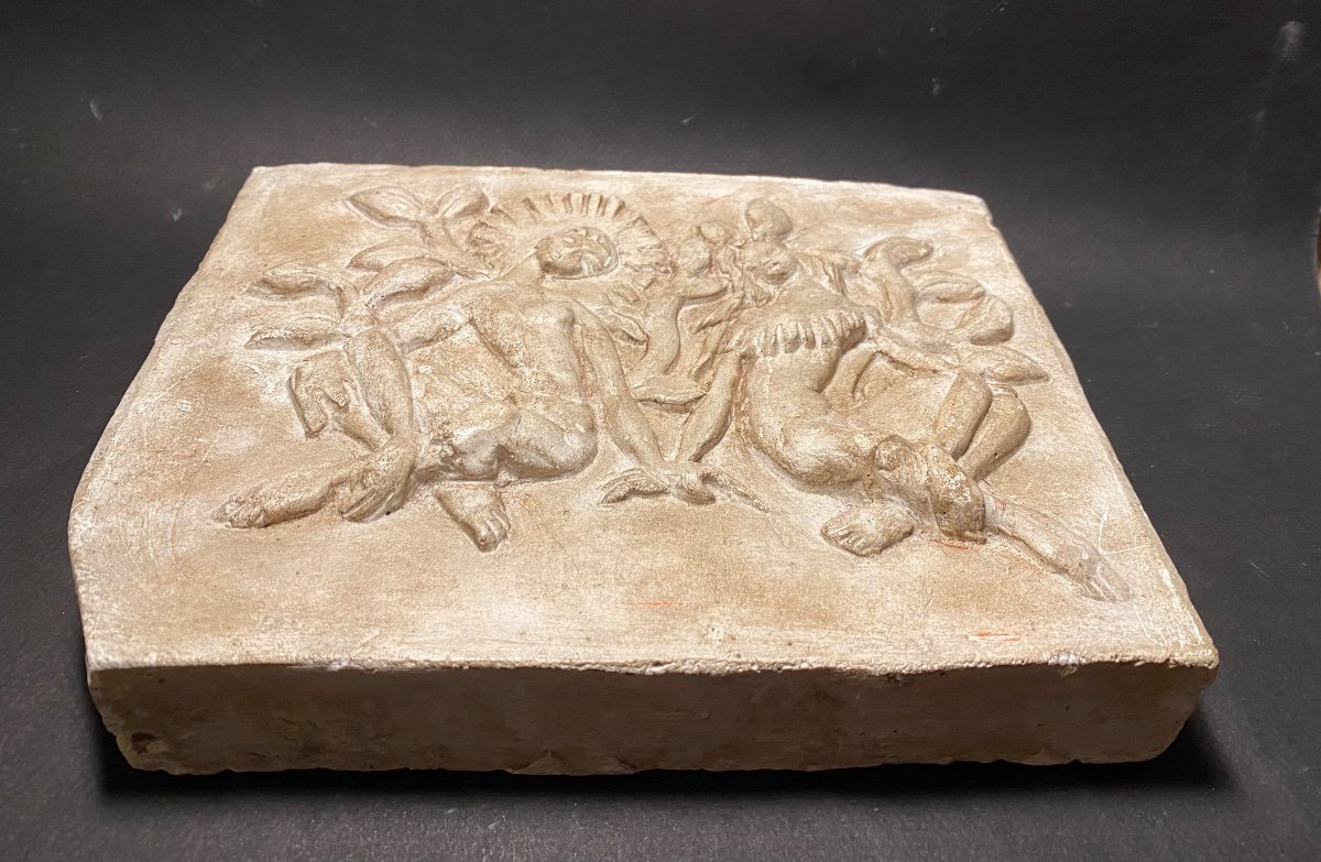 “ Couple In A Garden”. Bas Relief In Patinated Plaster Mid-20th Century.-photo-4