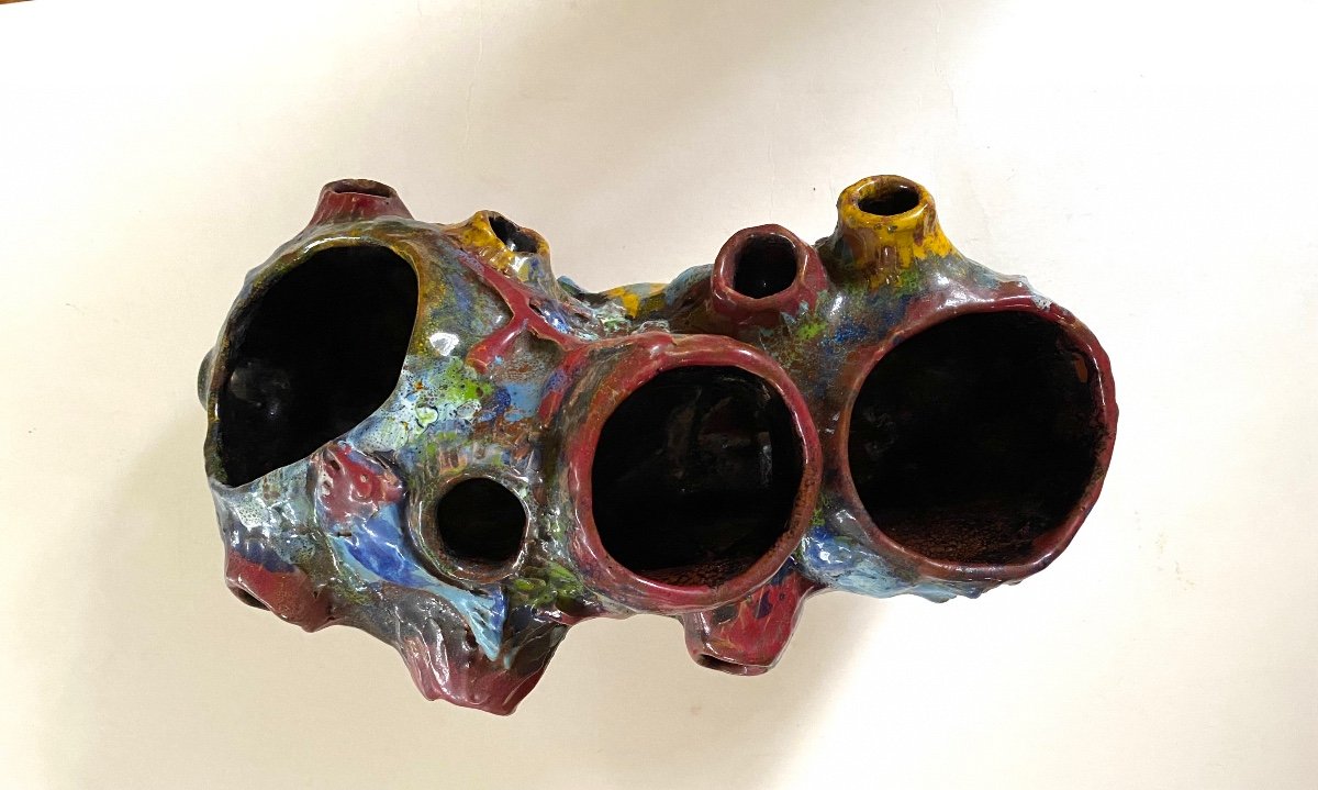 Enameled Ceramic Planter Or Tulip Pot. Italy Mid 20th Century. Guido Rossini . Senigallia.-photo-3