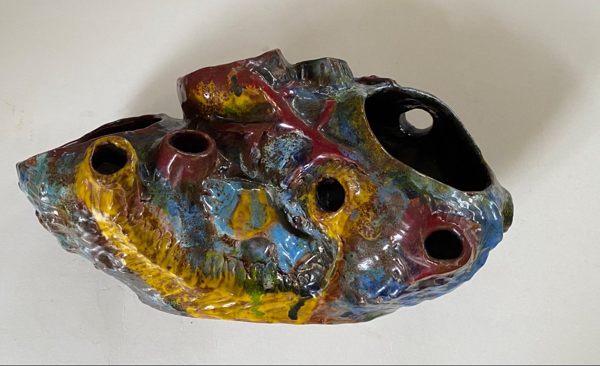 Enameled Ceramic Planter Or Tulip Pot. Italy Mid 20th Century. Guido Rossini . Senigallia.