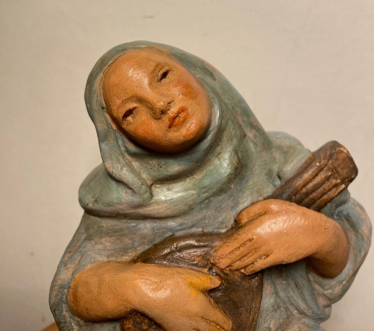“the Musician”. Polychrome Terracotta Early 20th Century.-photo-2