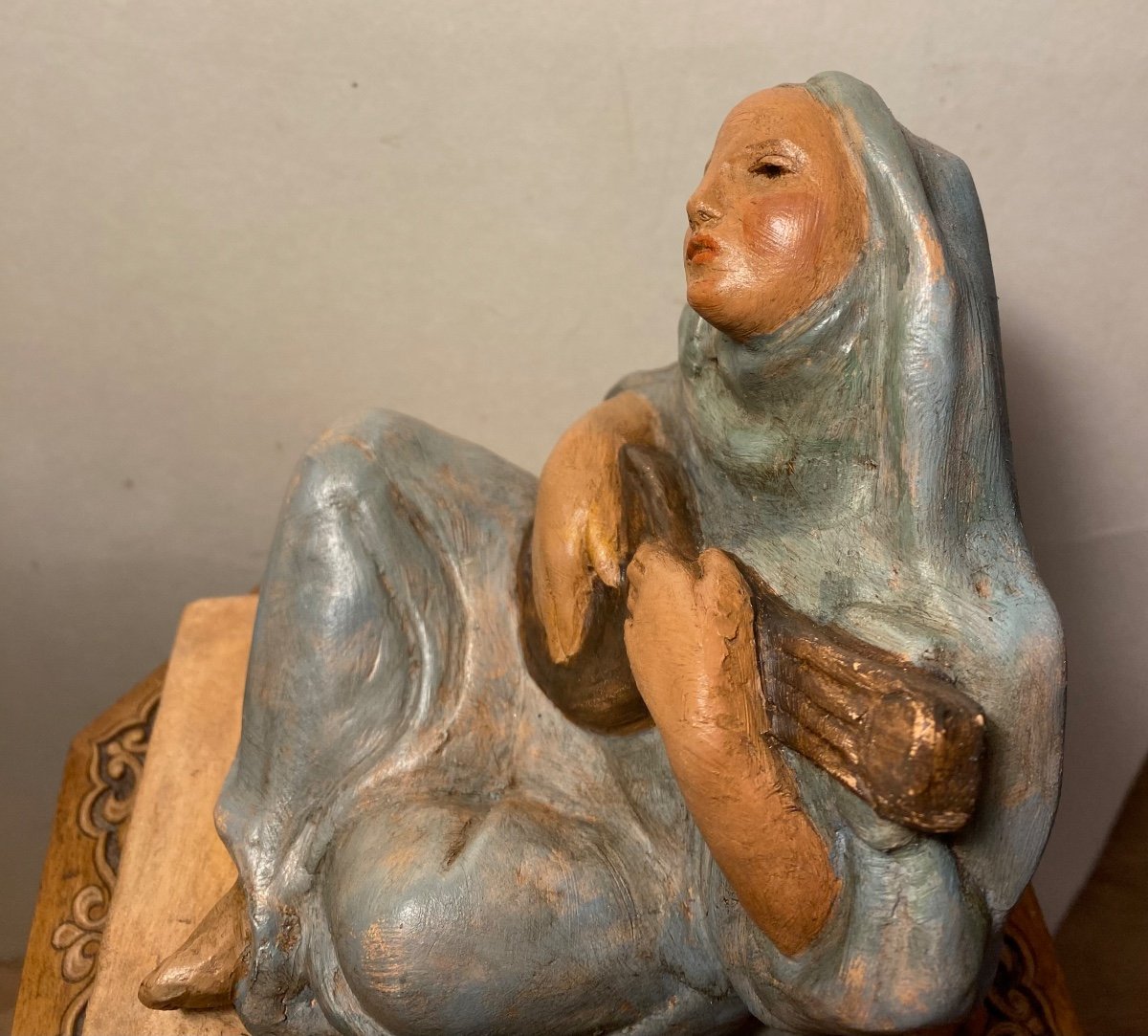 “the Musician”. Polychrome Terracotta Early 20th Century.-photo-3