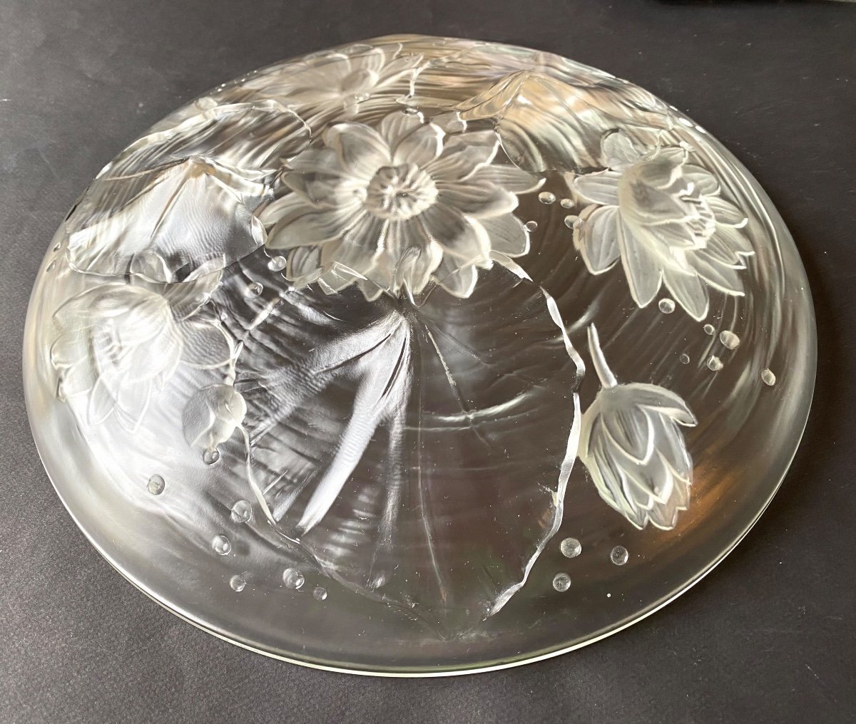 Grande Coupe En Verre Art Déco Début XXème. . Verlys. Nénuphars. Lotus. -photo-2