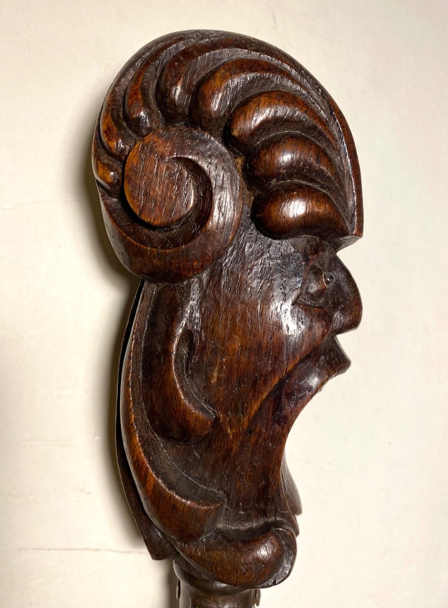 19th Century Popular Art. Rare Crankshaft. Anthropomorphic Chignole. Carved Wood, Iron And Brass.-photo-3