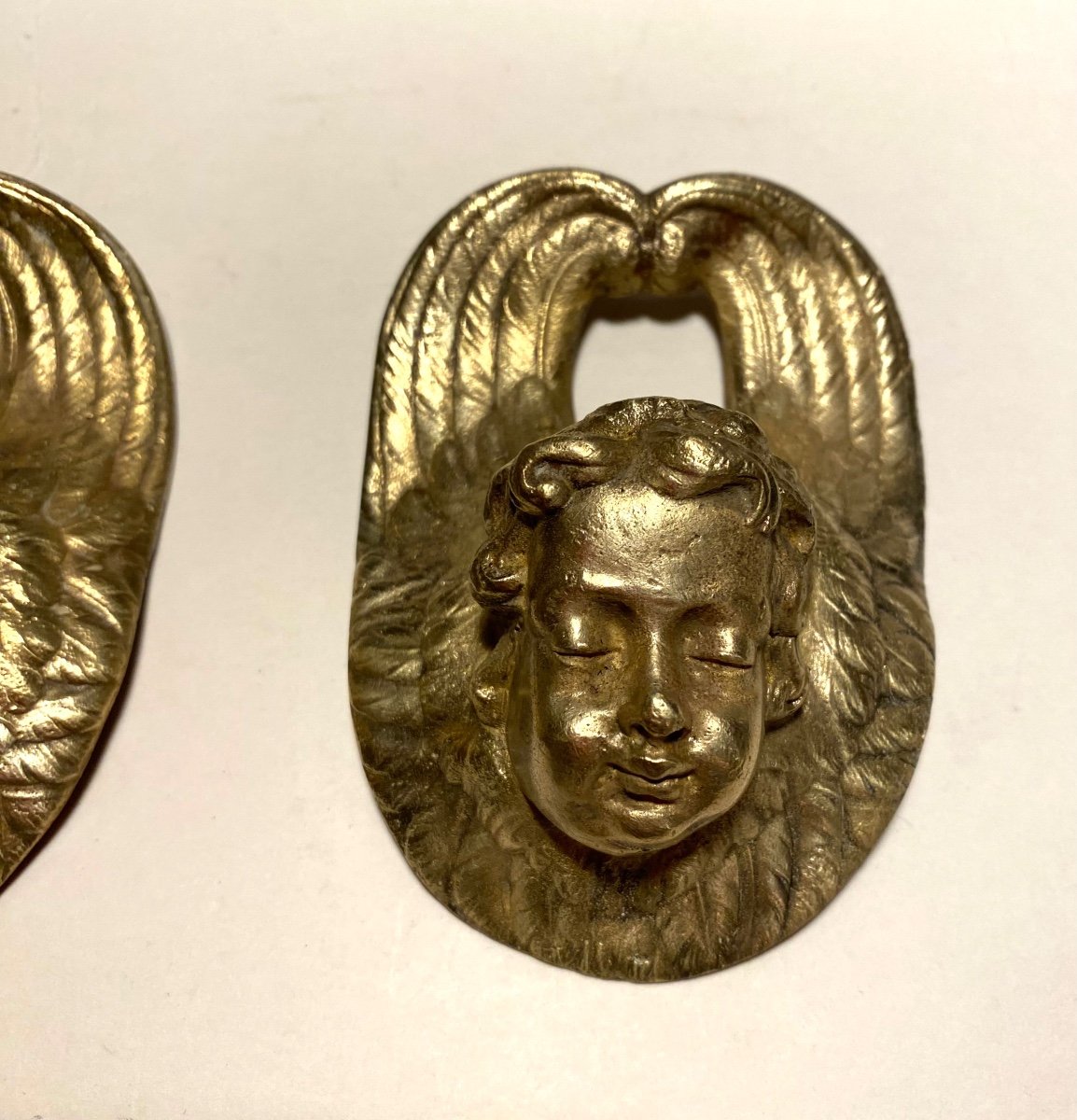 Têtes D’angelots. Deux Bronzes D’ornement XIXème.-photo-3