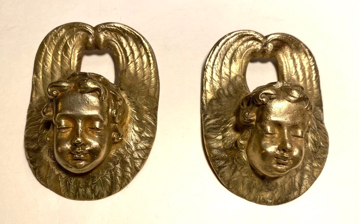 Cherub Heads. Two 19th Century Ornamental Bronzes.-photo-2