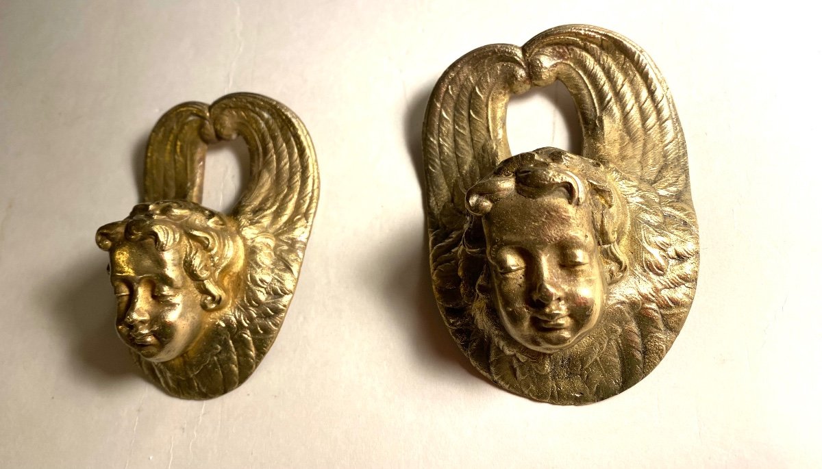 Cherub Heads. Two 19th Century Ornamental Bronzes.-photo-2