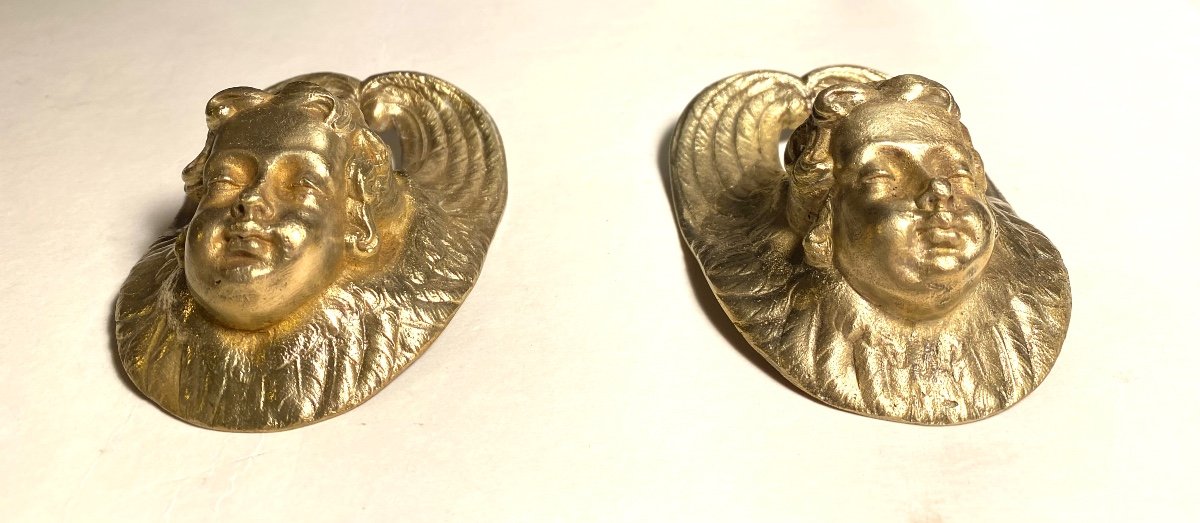 Cherub Heads. Two 19th Century Ornamental Bronzes.-photo-4