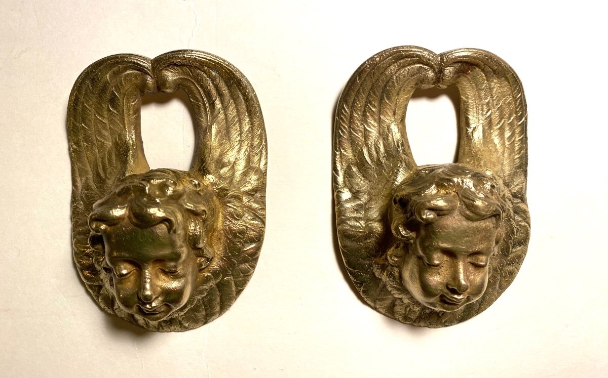 Cherub Heads. Two 19th Century Ornamental Bronzes.-photo-1