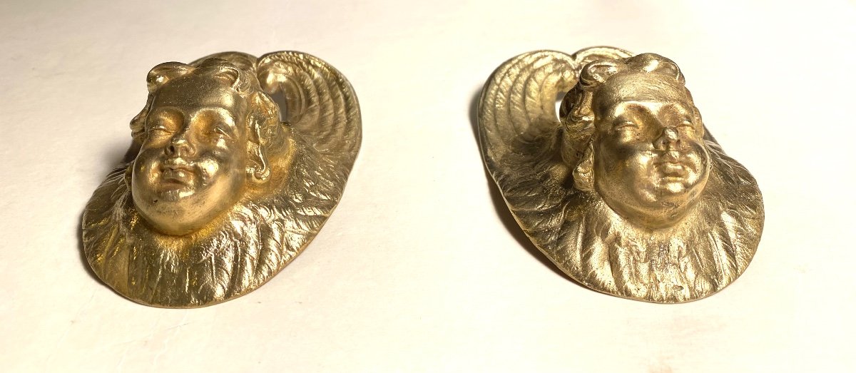 Cherub Heads. Two 19th Century Ornamental Bronzes.-photo-5