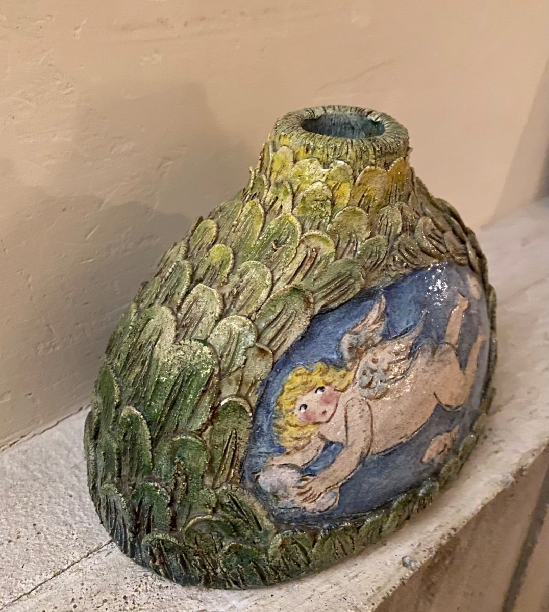 Eva Jorritsma - Thone.  Glazed Ceramic Candle Holder Vase.  1980’s. -photo-1
