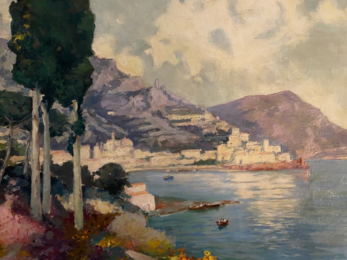 Luigi Poggianti. “. Amalfi”. Southern Italy Landscape. Oil On Framed Canvas. Early 20th .-photo-3