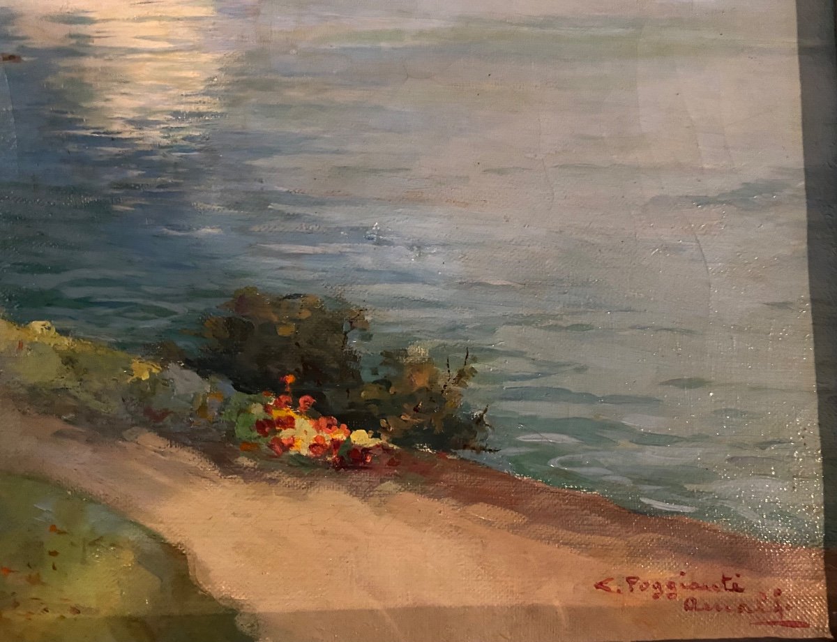 Luigi Poggianti. “. Amalfi”. Southern Italy Landscape. Oil On Framed Canvas. Early 20th .-photo-4