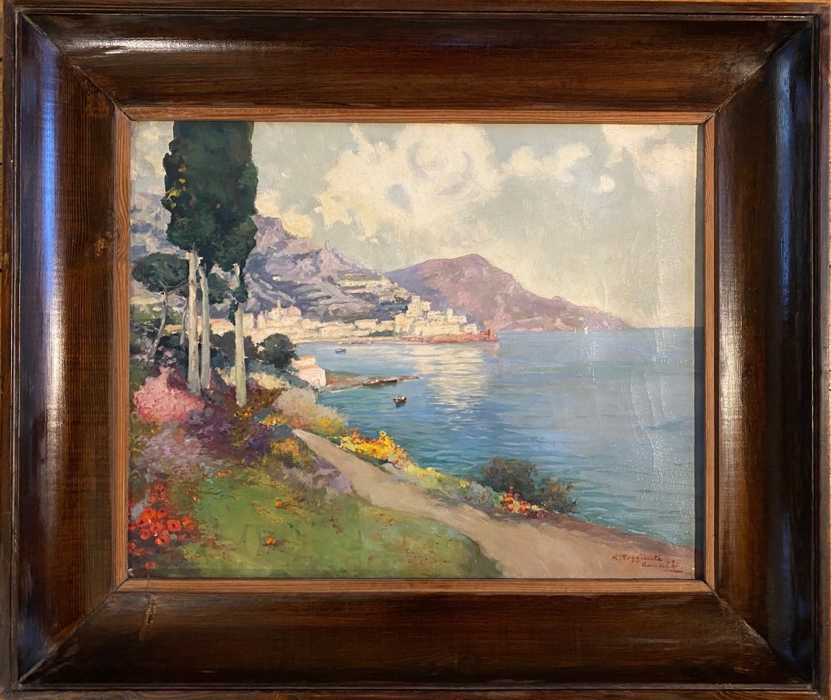 Luigi Poggianti. “. Amalfi”. Southern Italy Landscape. Oil On Framed Canvas. Early 20th .