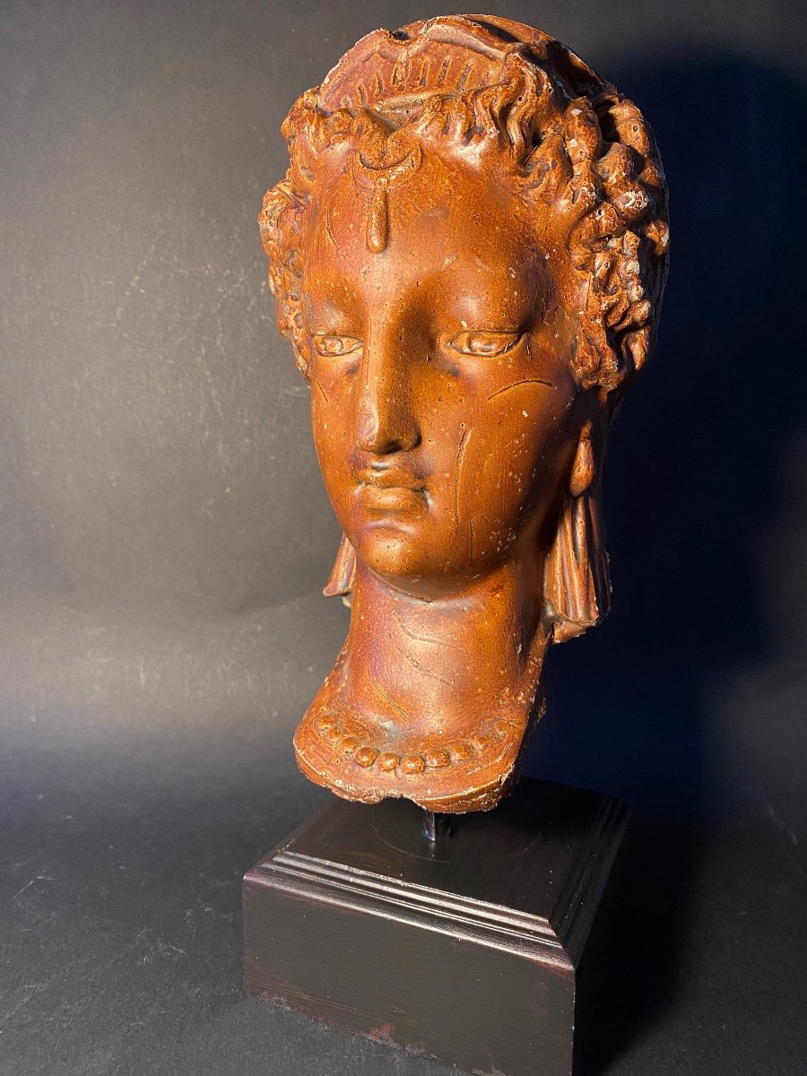 Head Of Diane De Poitiers. Painted Cement Molding On Base. Mid 20th Century. -photo-2