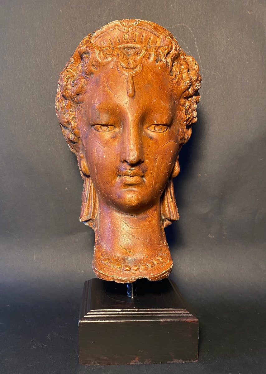 Head Of Diane De Poitiers. Painted Cement Molding On Base. Mid 20th Century. 