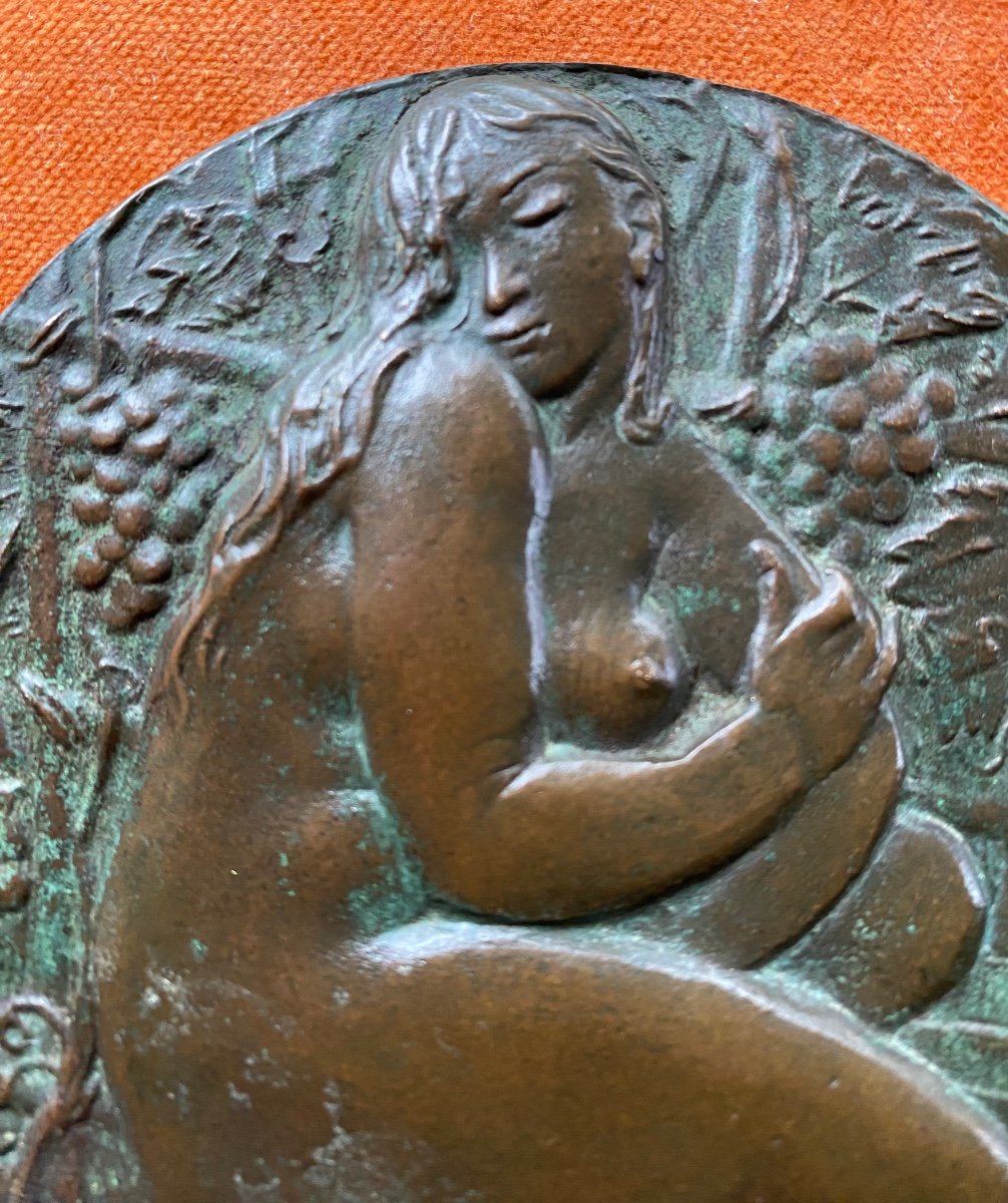 Francesco Giannone. “ L’ Automne”. Plaque En Bronze Milieu XXème. Bas-relief Nu Féminin. -photo-2