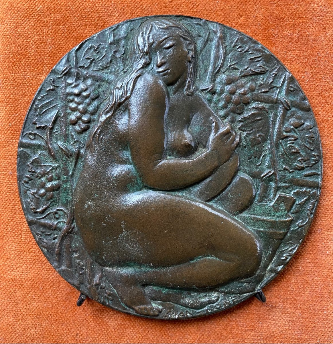 Francesco Giannone. “ L’ Automne”. Plaque En Bronze Milieu XXème. Bas-relief Nu Féminin. -photo-3