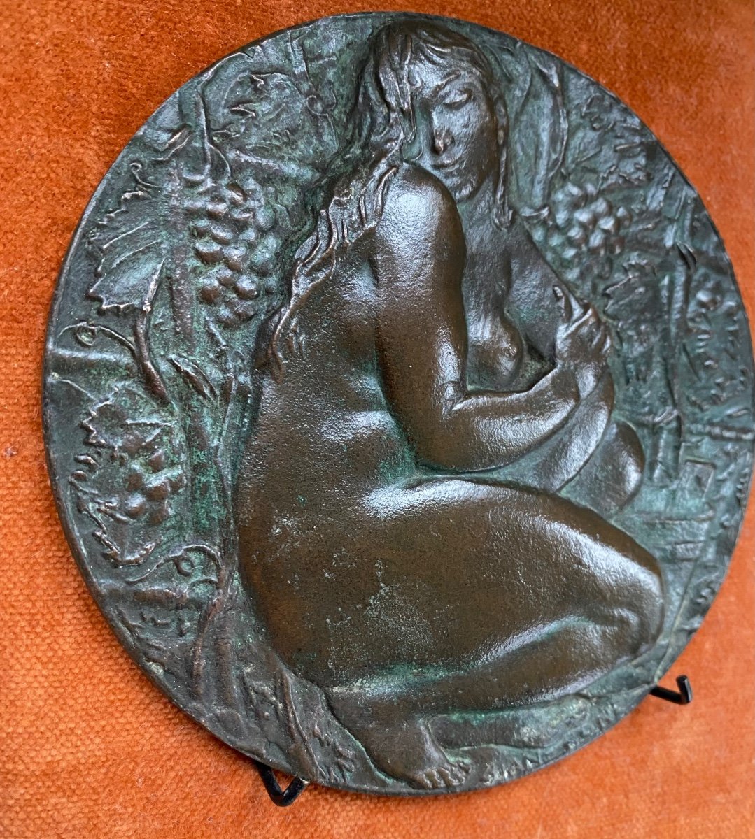 Francesco Giannone. “ L’ Automne”. Plaque En Bronze Milieu XXème. Bas-relief Nu Féminin. -photo-3