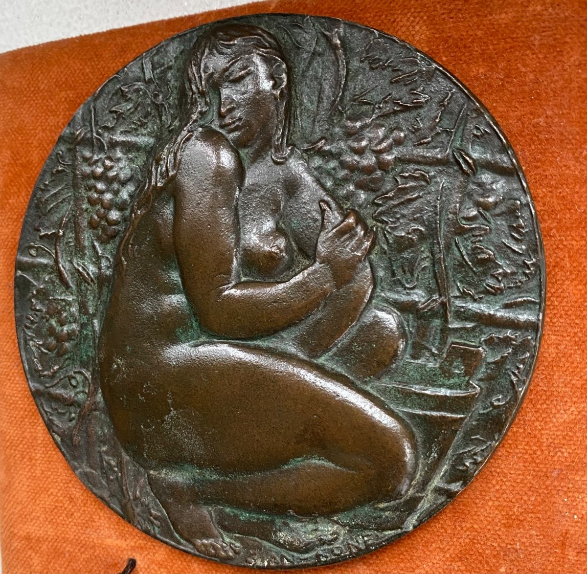 Francesco Giannone. “ L’ Automne”. Plaque En Bronze Milieu XXème. Bas-relief Nu Féminin. -photo-4
