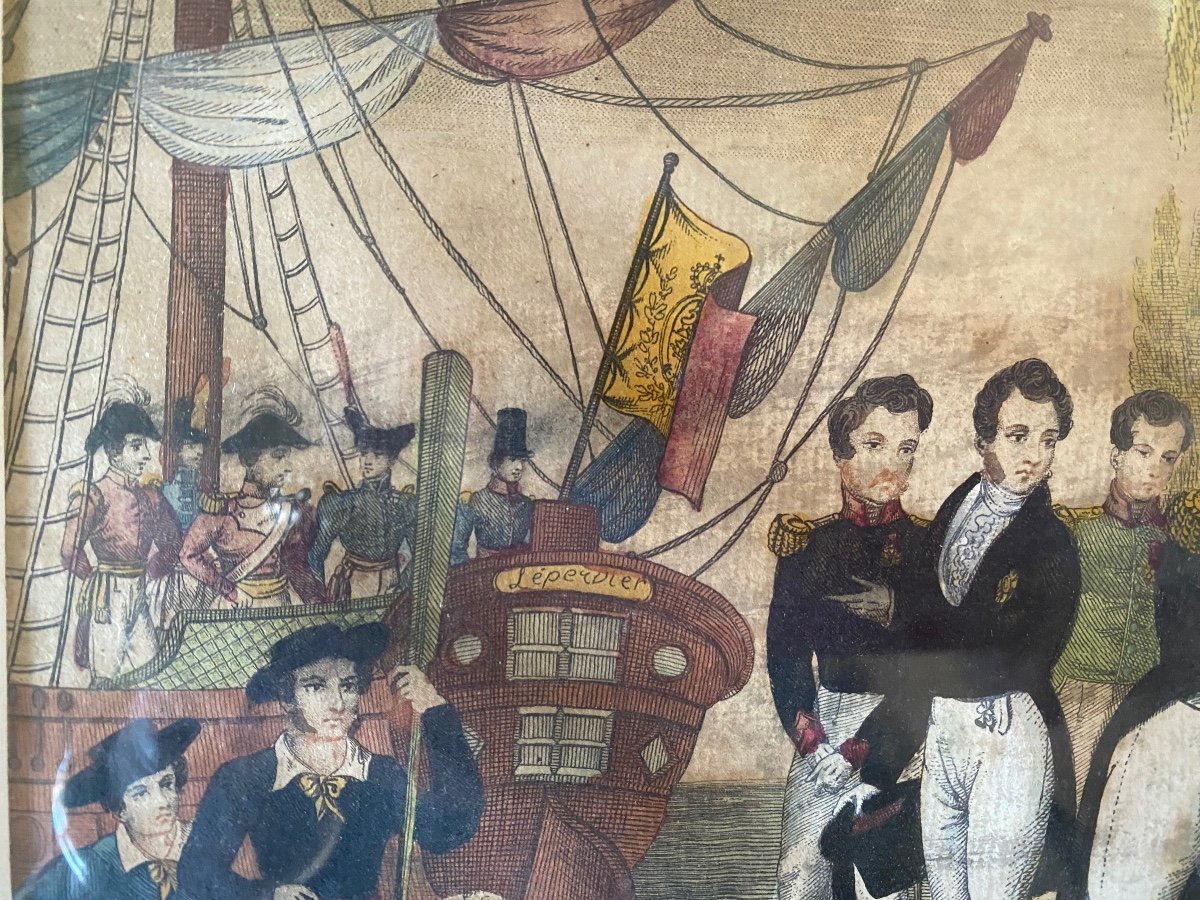 Napoléon. “ Départ Pour L’ile Sainte Hélène. Gravure Début XIXème Encadrée -photo-3