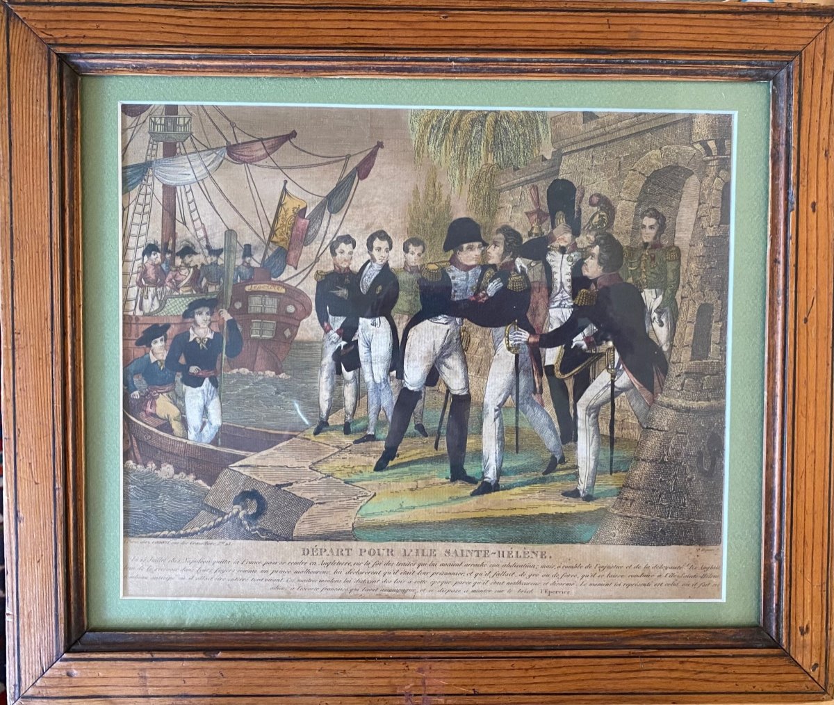 Napoléon. “ Départ Pour L’ile Sainte Hélène. Gravure Début XIXème Encadrée 