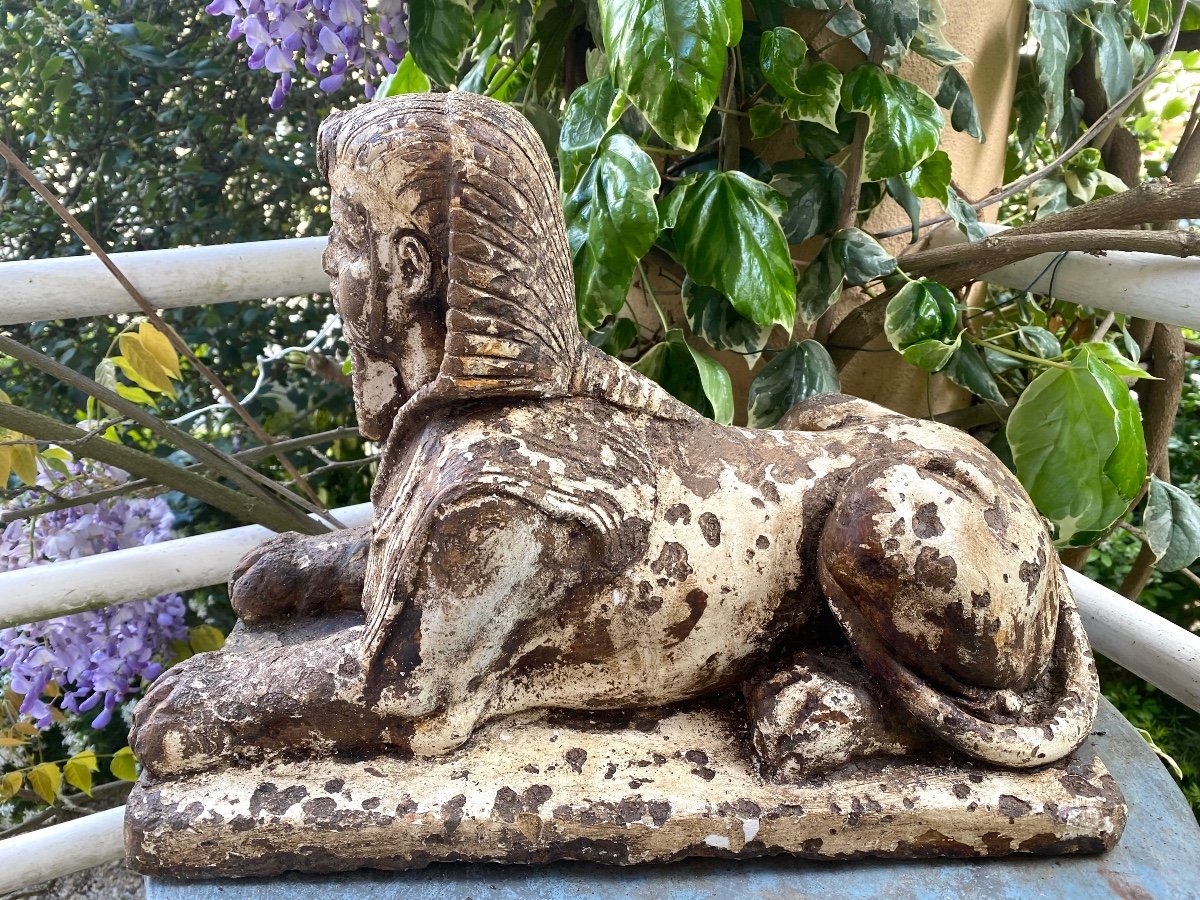 Egyptomania. Sculpture. Sphinx. 19th Century Workshop Plaster. -photo-2
