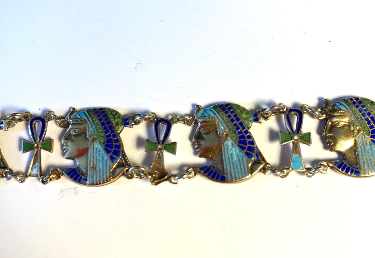 Bracelet Egyptomania Début XXème. Email Sur Vermeil .-photo-4