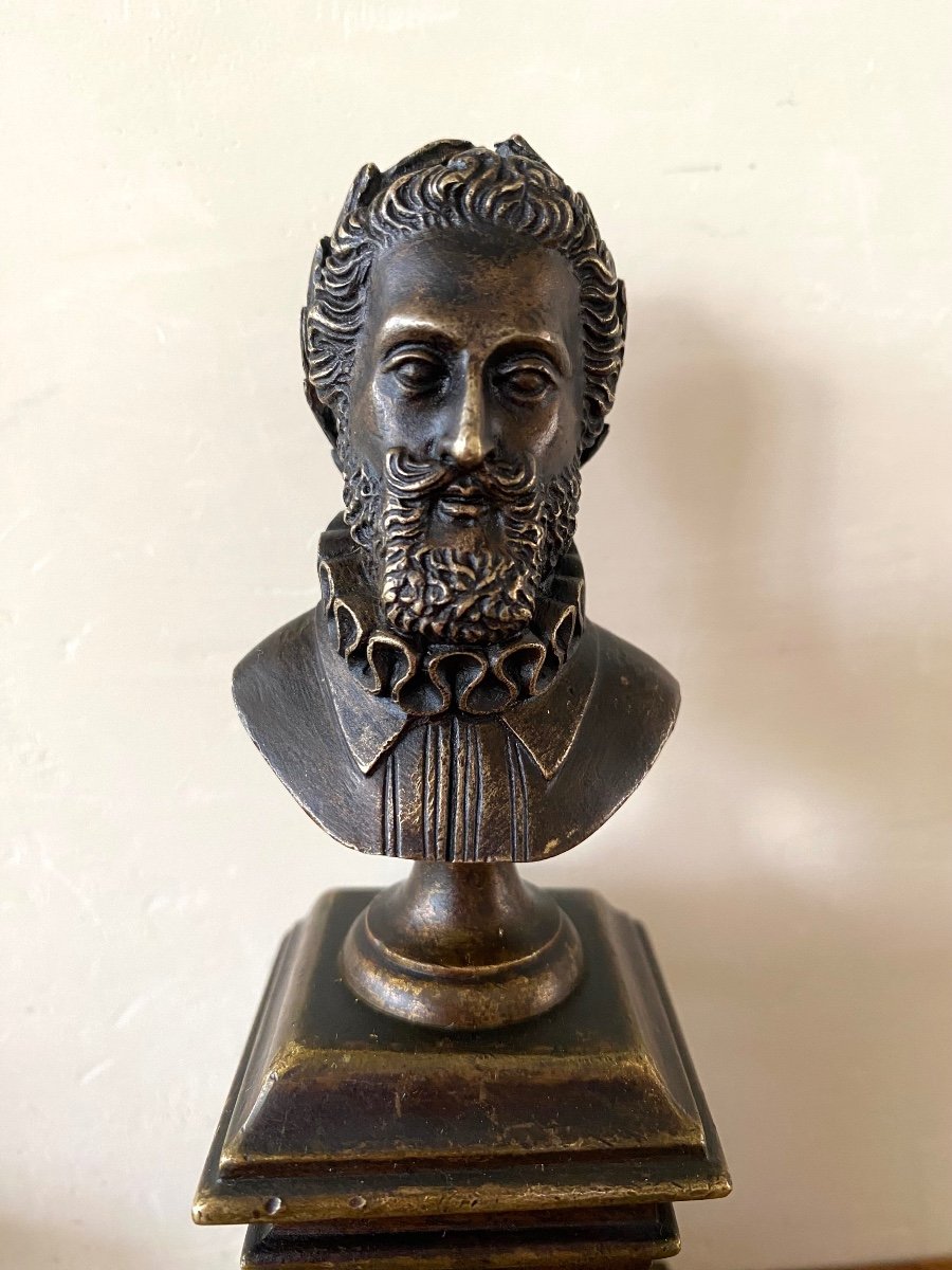 Bust Of King Henry Iv. Small Library Bronze. 19th Century. -photo-2