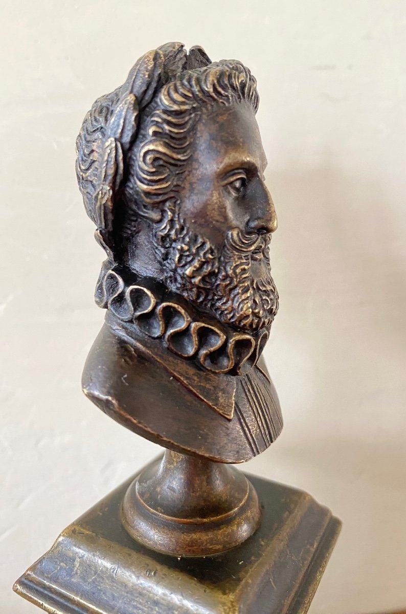 Bust Of King Henry Iv. Small Library Bronze. 19th Century. -photo-3