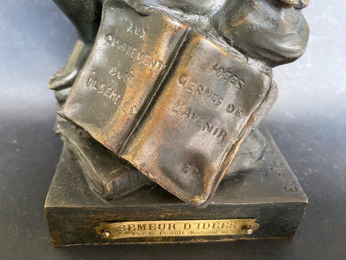 Emile Louis Picault. “the Sower Of Ideas”. 19th Century Bronze Sculpture.-photo-1