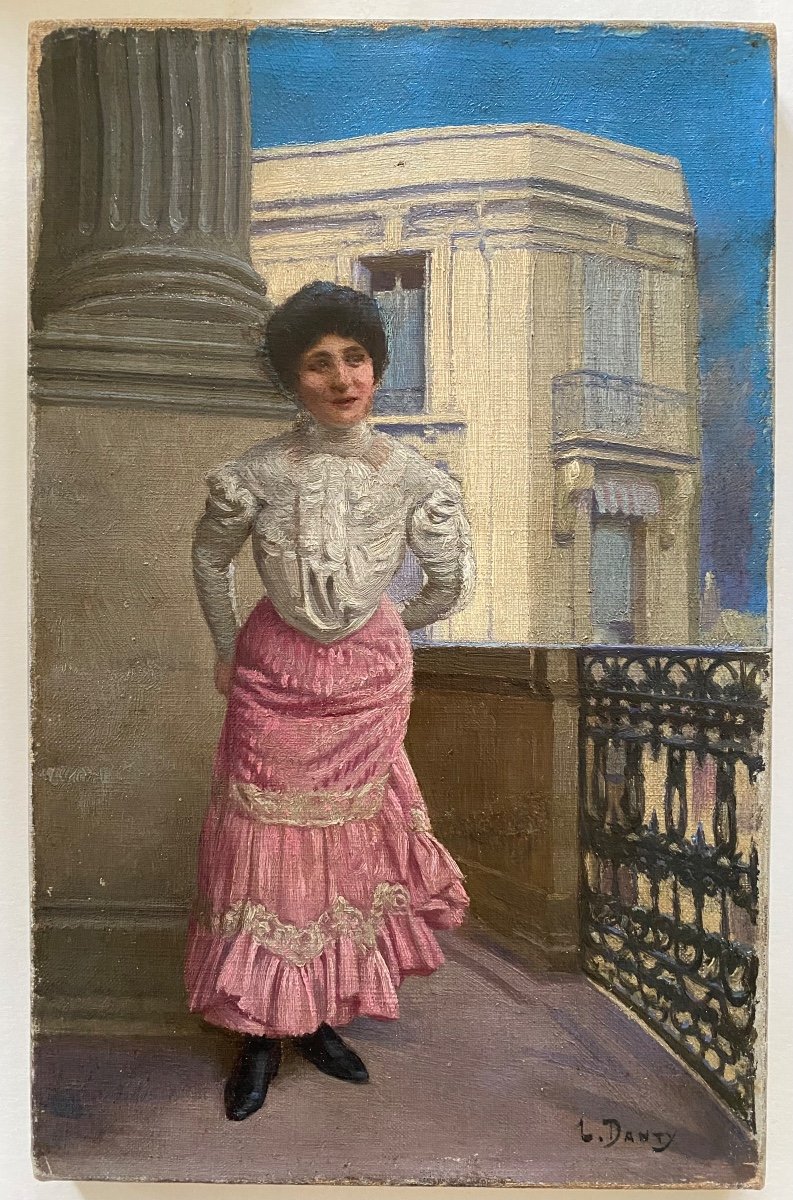 Leopold Danty. “. Young Woman On The Balcony”. Oil On Canvas 19th Century. 