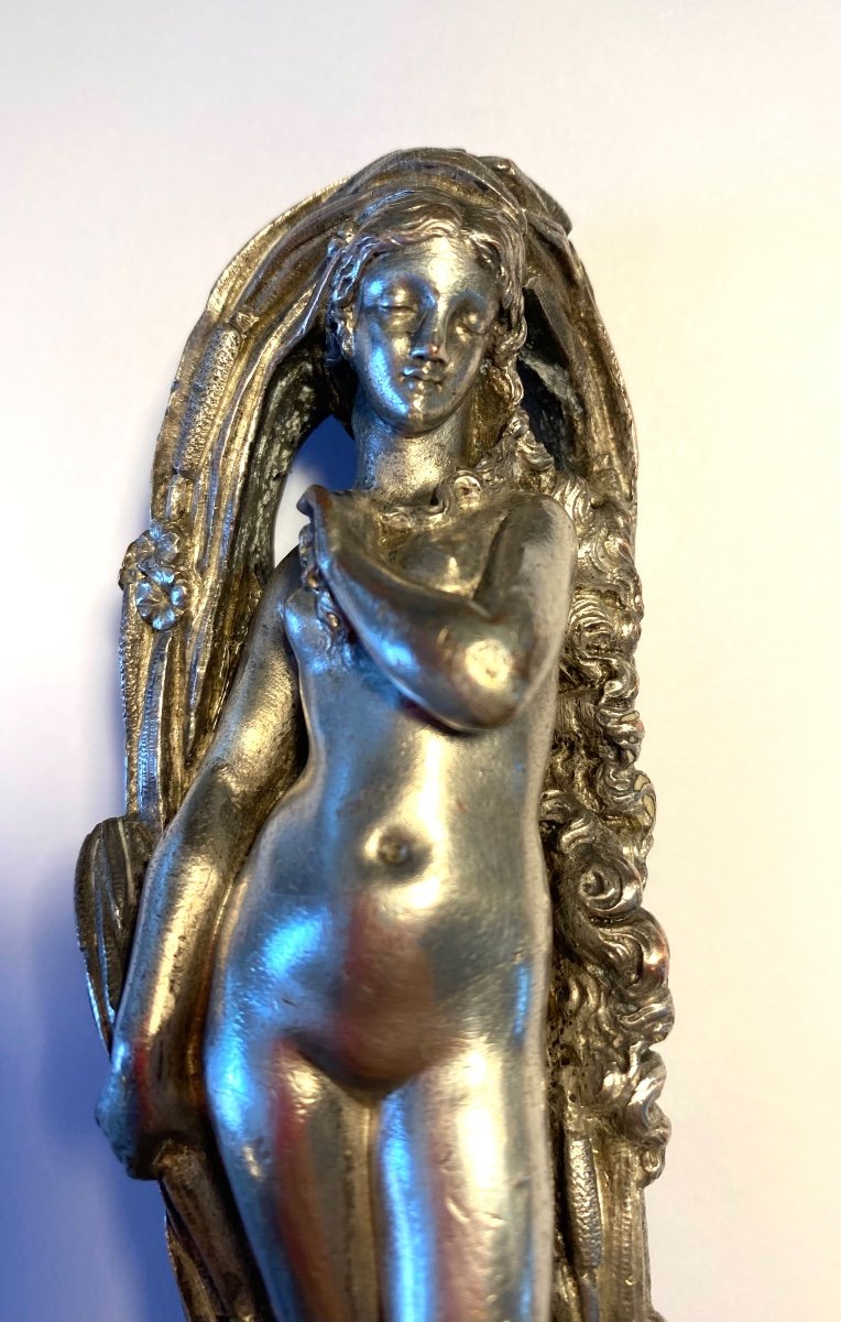 Vénus / Aphrodite Anadyomène. Bronze Argenté XIXème. -photo-2