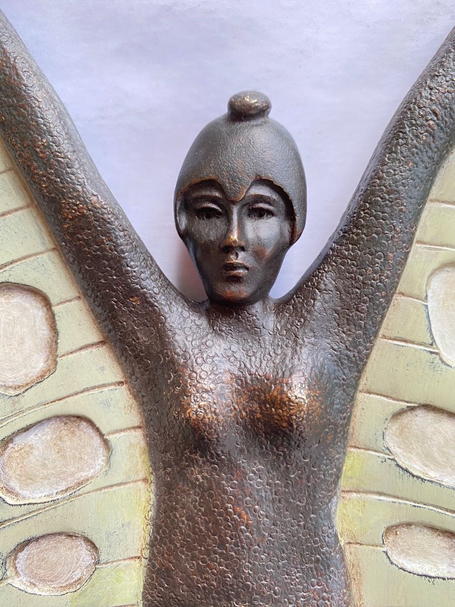 “butterfly Woman”. Art Deco Bronze Bas-relief Plaque. France Early 20th Century.-photo-3