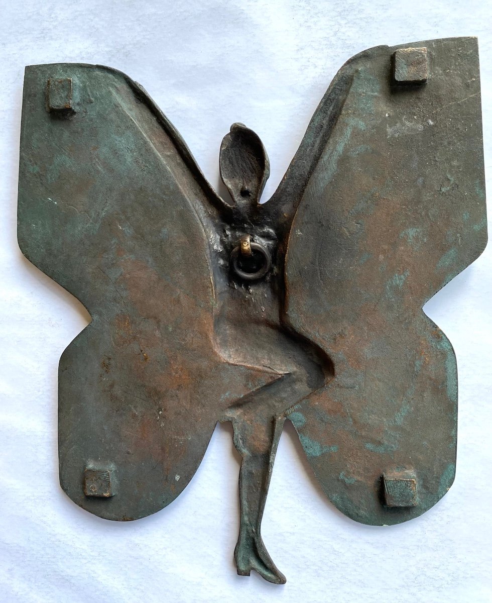 “butterfly Woman”. Art Deco Bronze Bas-relief Plaque. France Early 20th Century.-photo-2