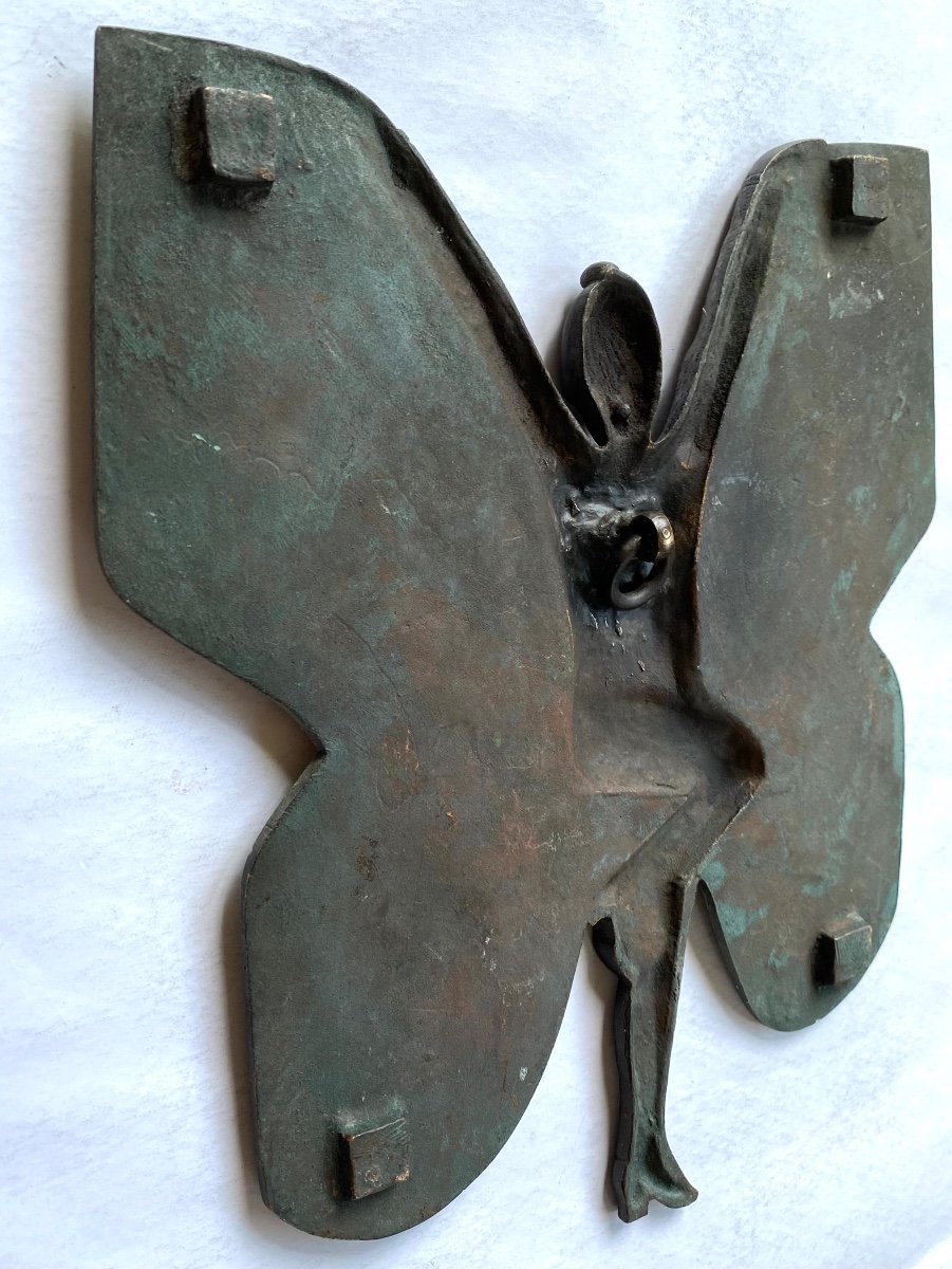 “butterfly Woman”. Art Deco Bronze Bas-relief Plaque. France Early 20th Century.-photo-3